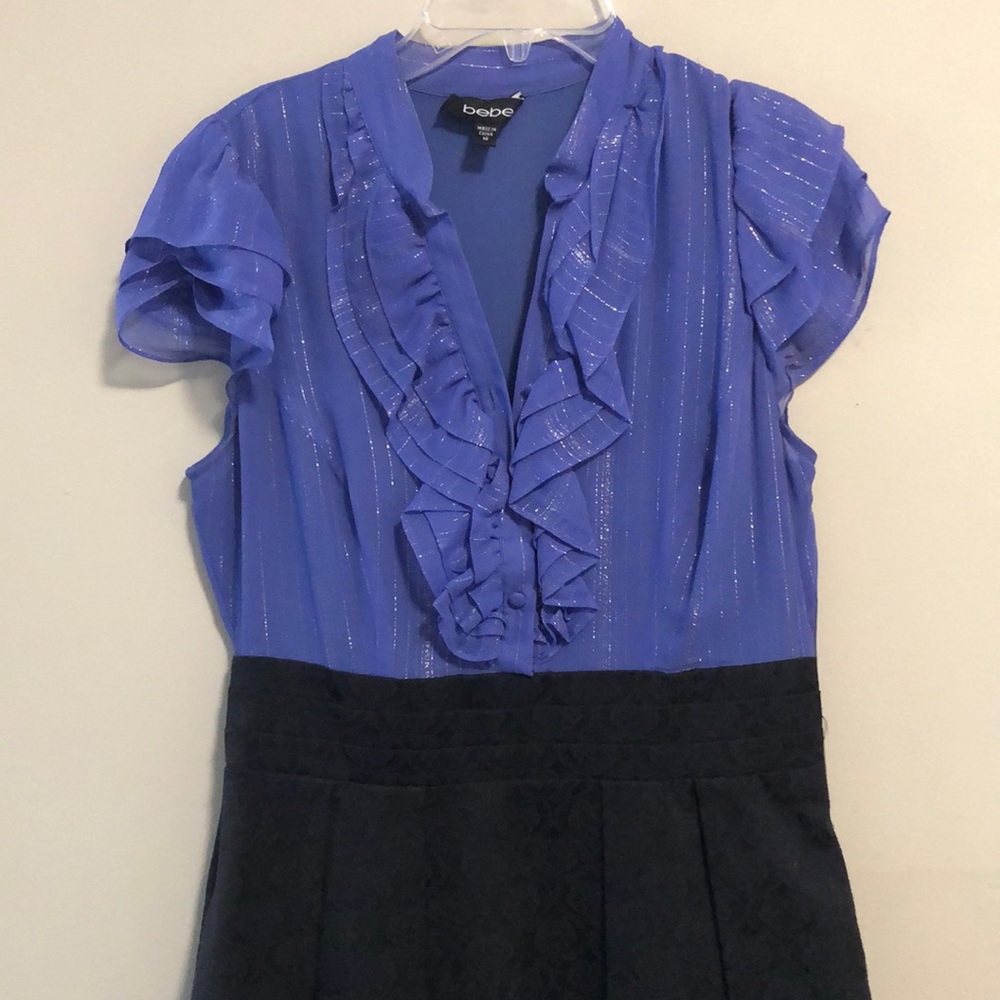 bebe dress SZ 10 Fit & Flare Black Blue Like New!